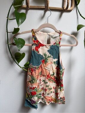 Zara Floral Print Sleeveless Top — Cream, Teal, Red